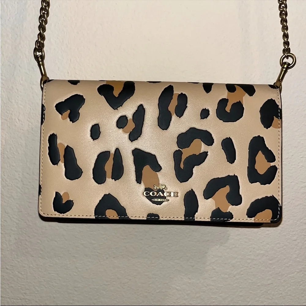 Coach Callie Foldover‎ Chain Clutch Leopard Print